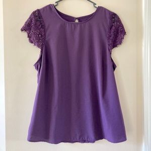 Purple blouse with lace cap sleeves